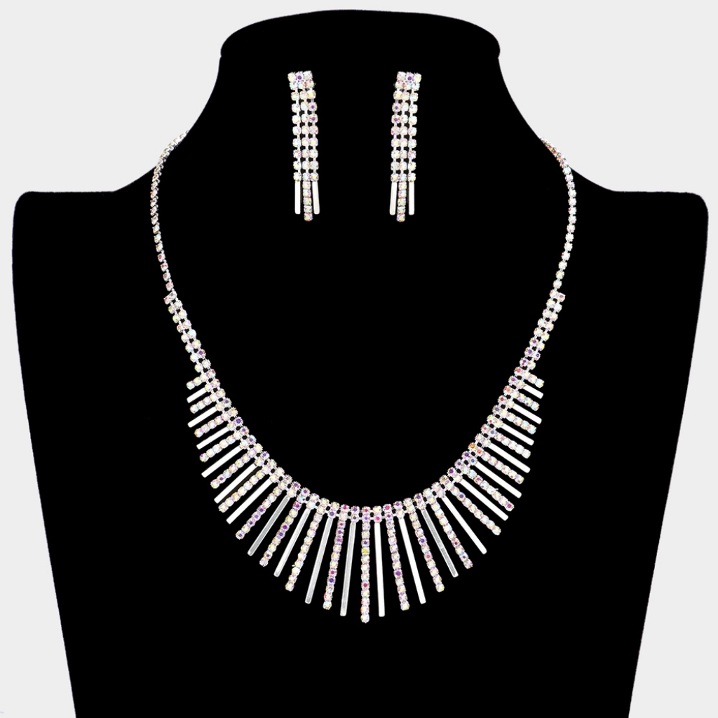 Abalone Metal Bar Fringe Rhinestone Crystal Necklace Set Formal Fashion Jewelry 36$